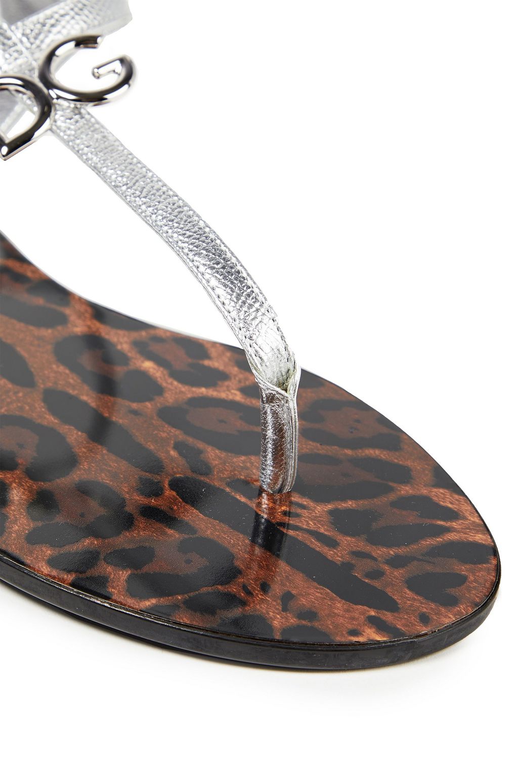 DOLCE&GABBANA Logo-embellished metallic textured-leather sandals