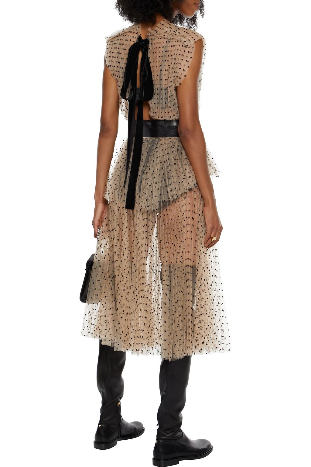 KHAITE Elisabetta pleated flocked tulle midi skirt