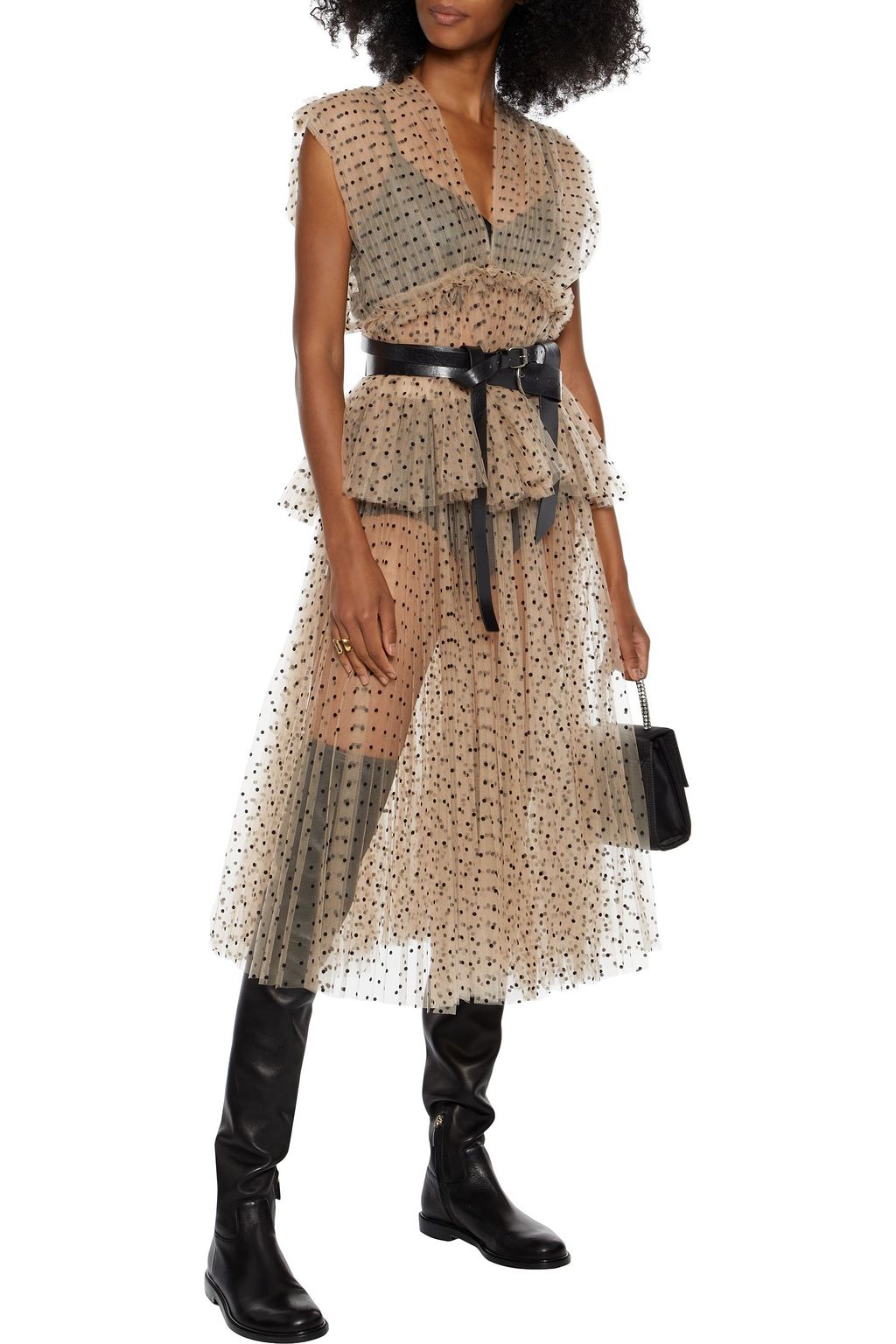 KHAITE Elisabetta pleated flocked tulle midi skirt