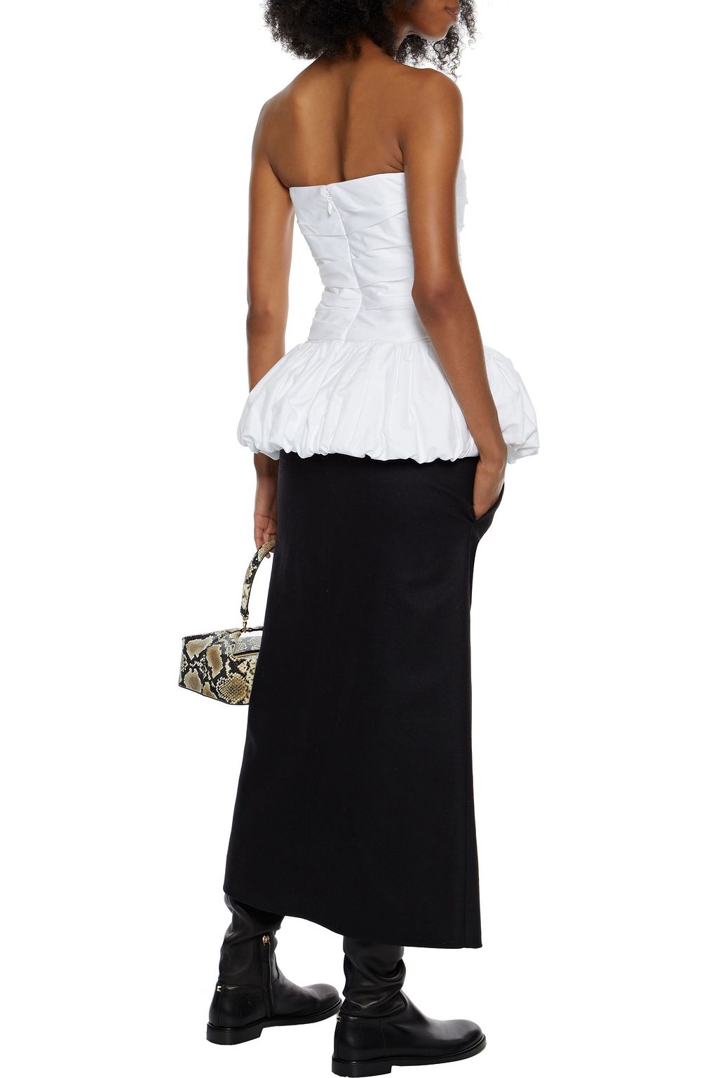 KHAITE Kimmy strapless pleated cotton-poplin peplum top