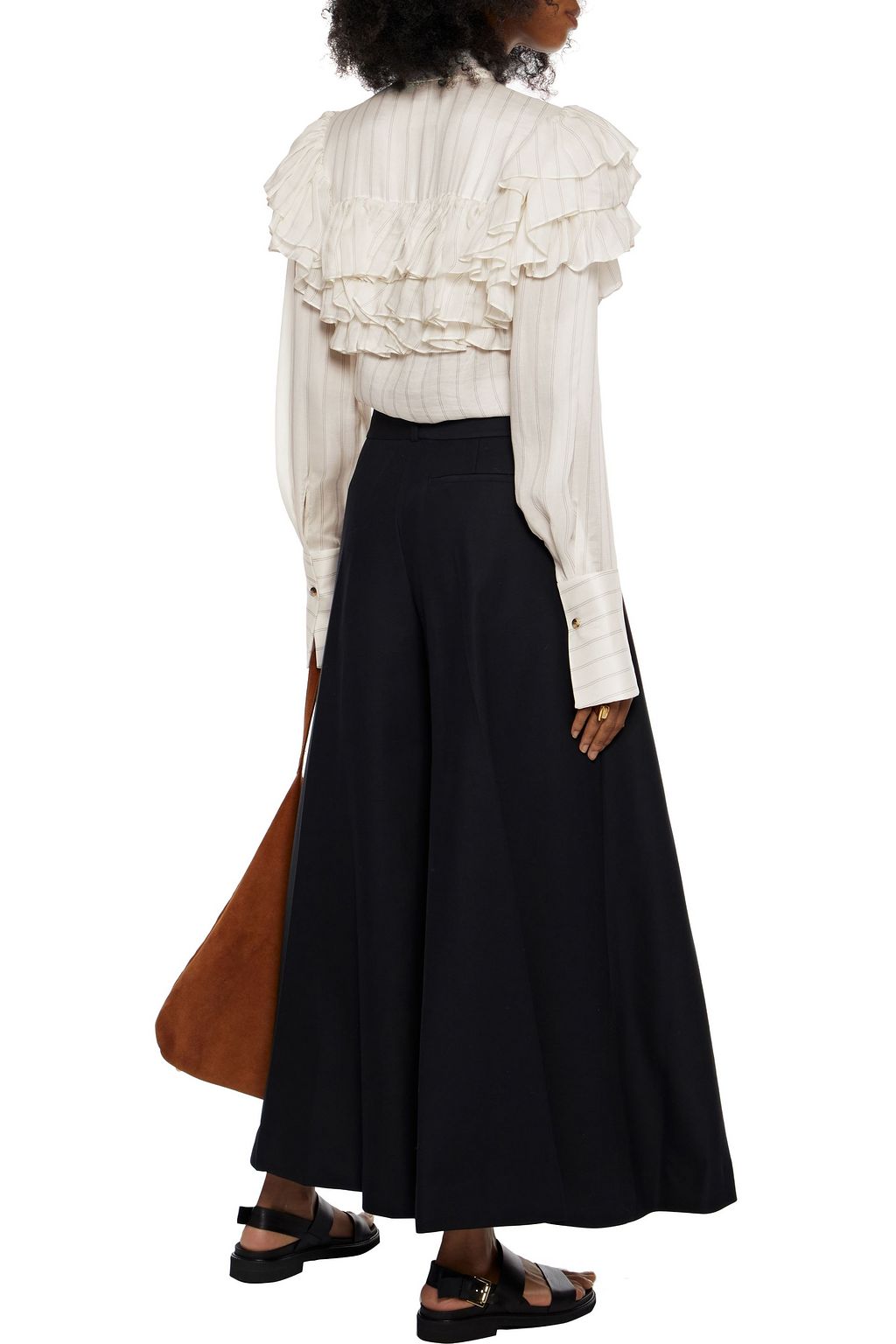 KHAITE Preston ruffled pinstriped silk-blend twill blouse