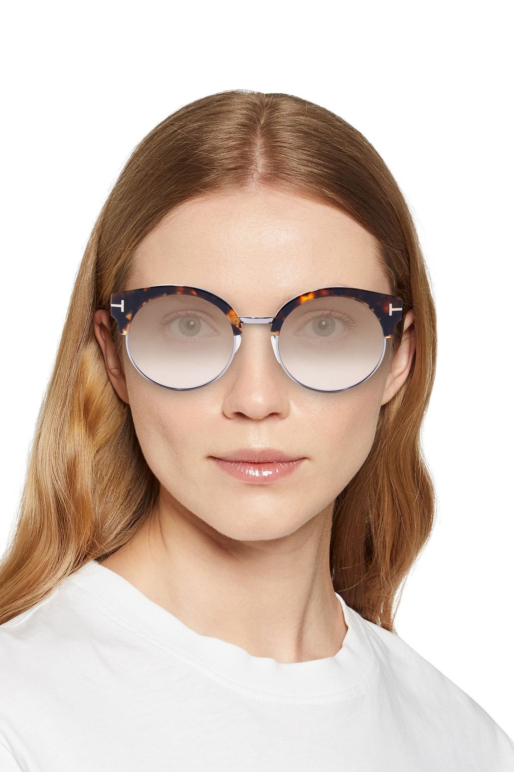 TOM FORD Alissa round-frame silver-tone and tortoiseshell acetate sunglasses