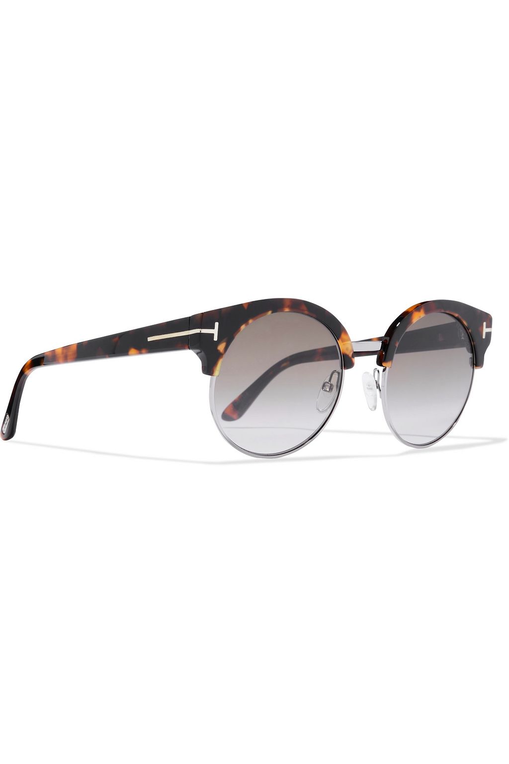 TOM FORD Alissa round-frame silver-tone and tortoiseshell acetate sunglasses