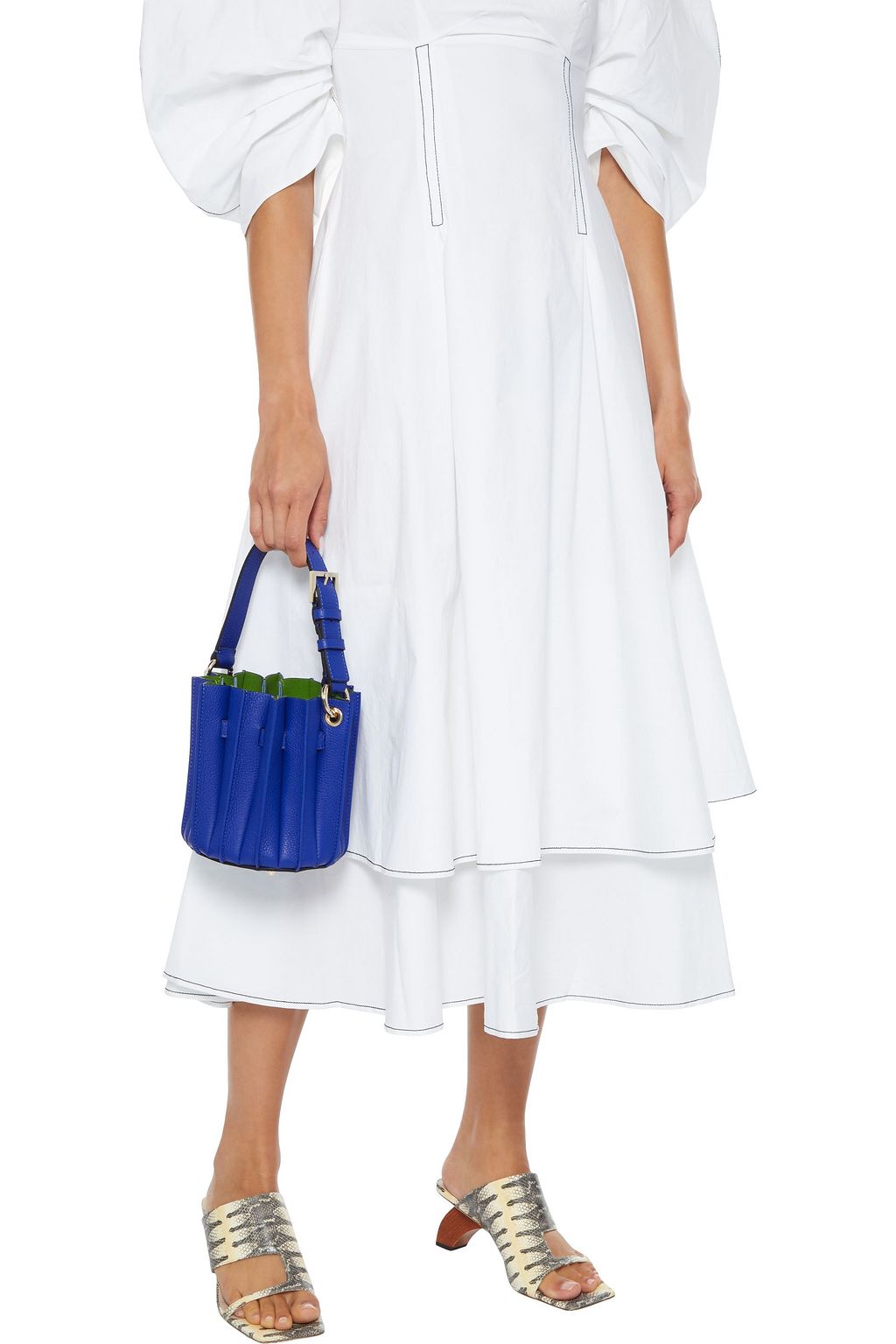 SARA BATTAGLIA Plissé mini textured-leather bucket bag