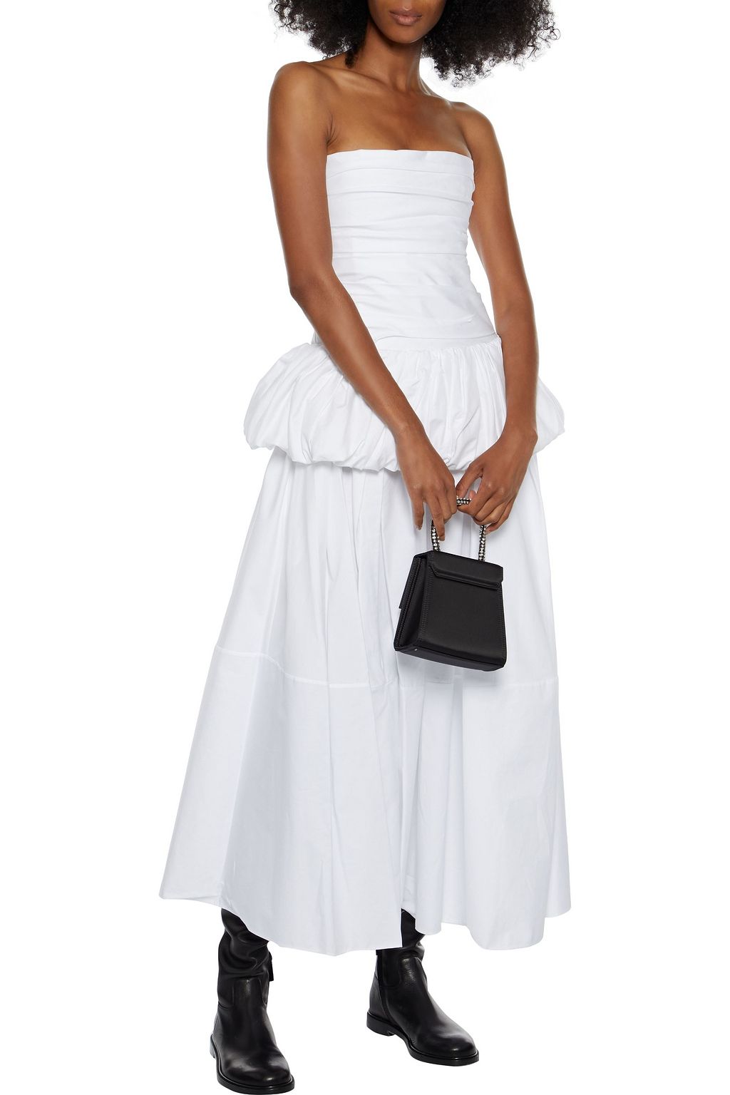 KHAITE Pleated cotton-twill midi skirt