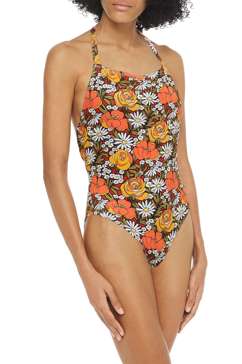 SOLID & STRIPED X RE/DONE Floral-print halterneck swimsuit