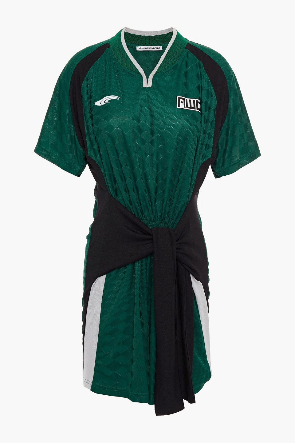 Alexander Wang T Tie-front Mesh-paneled Appliquéd Jacquard-knit Mini Dress In Green