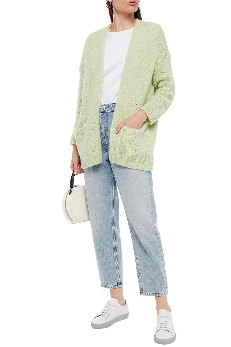 American Vintage Brushed Ribbed-knit Cardigan In Light Green