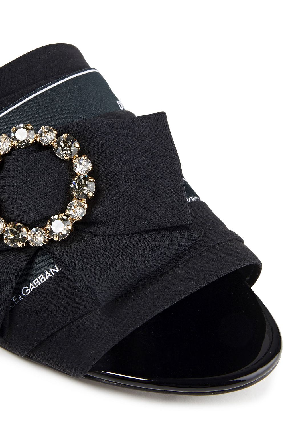 DOLCE&GABBANA Leather-trimmed embellished crepe mules