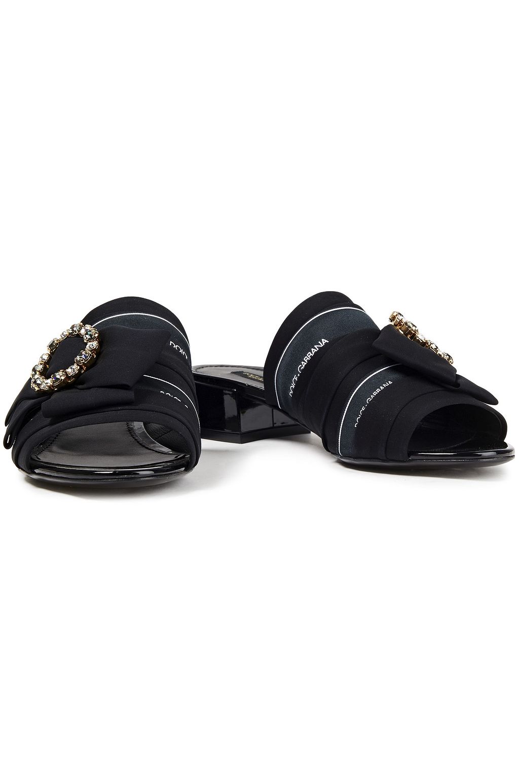 DOLCE&GABBANA Leather-trimmed embellished crepe mules