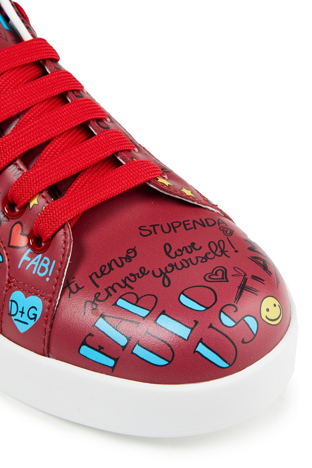 DOLCE&GABBANA Portofino embellished printed leather sneakers