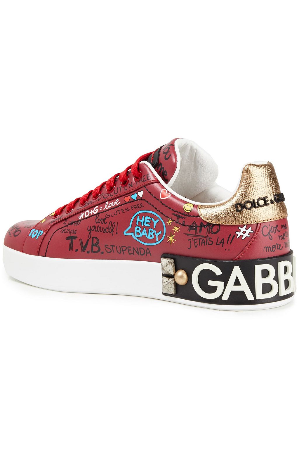 DOLCE&GABBANA Portofino embellished printed leather sneakers