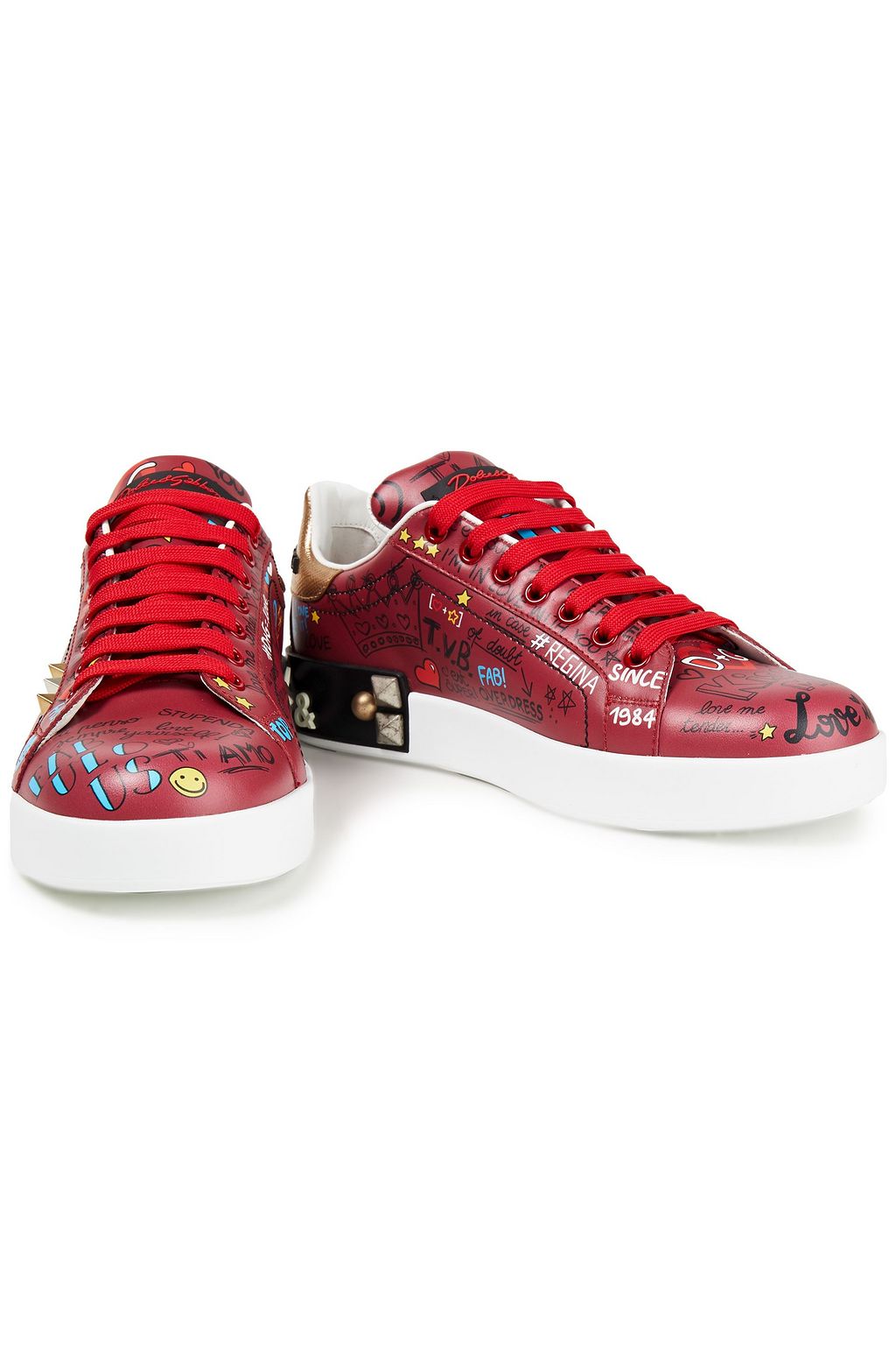 DOLCE&GABBANA Portofino embellished printed leather sneakers