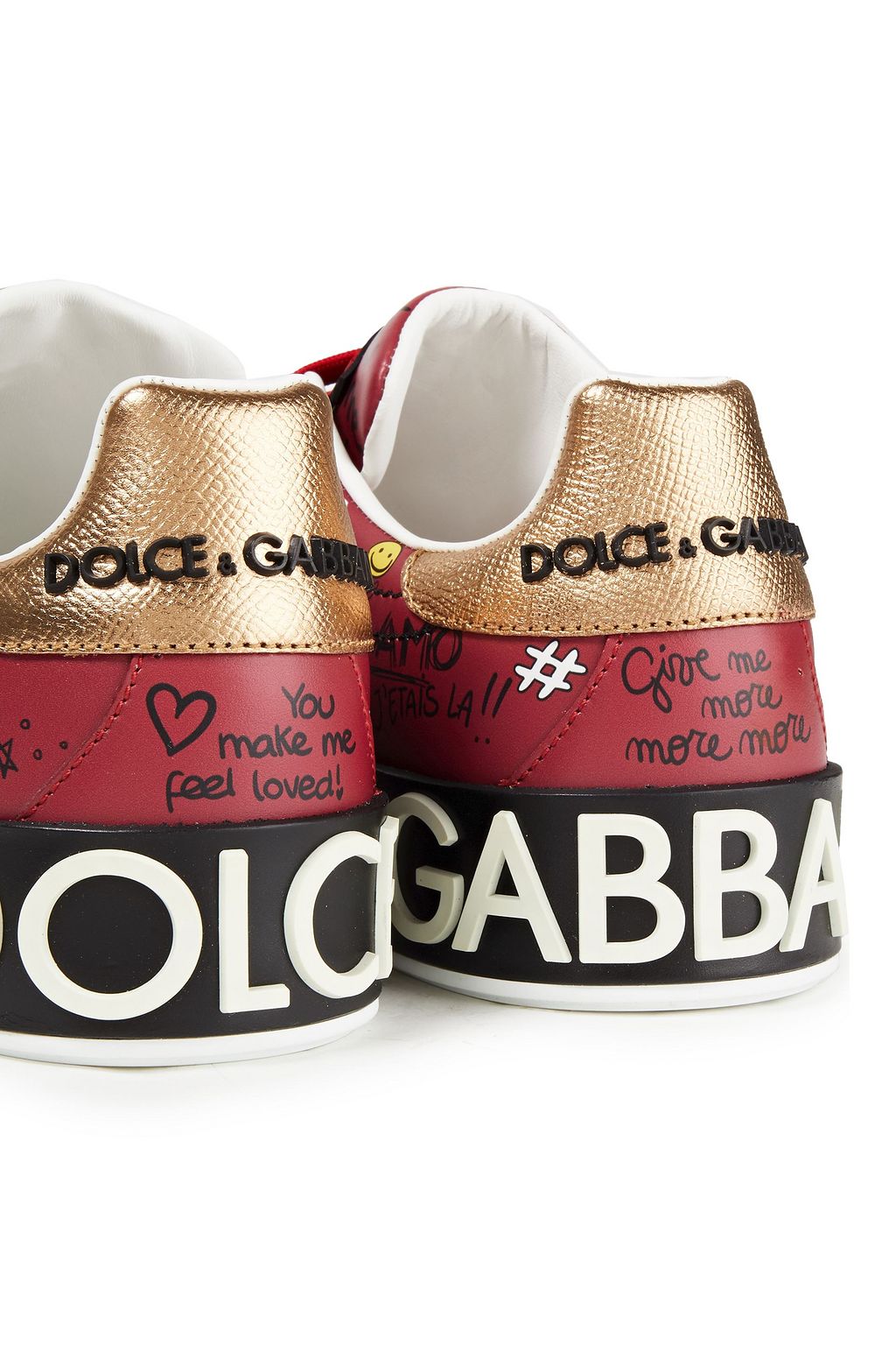 DOLCE&GABBANA Portofino embellished printed leather sneakers