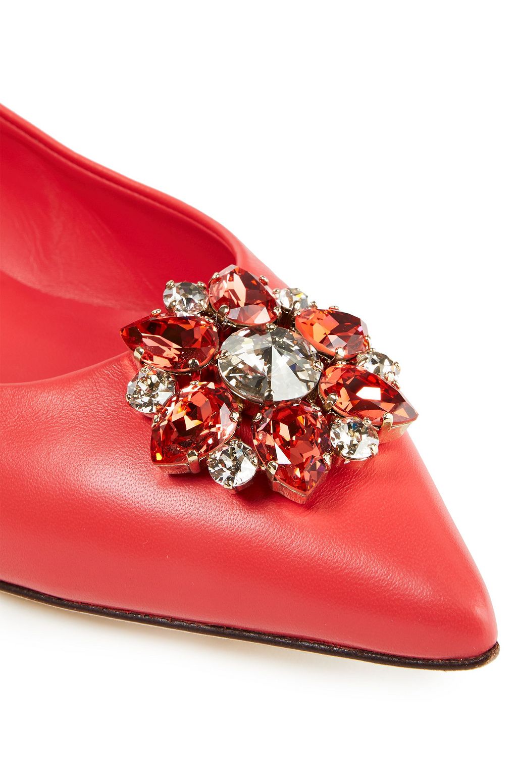 DOLCE&GABBANA Crystal-embellished leather point-toe flats