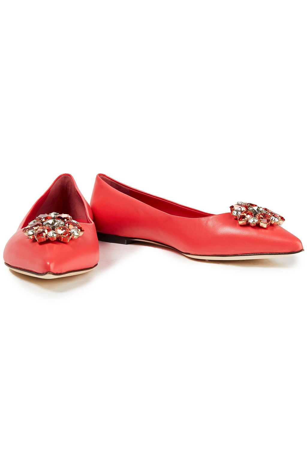 DOLCE&GABBANA Crystal-embellished leather point-toe flats