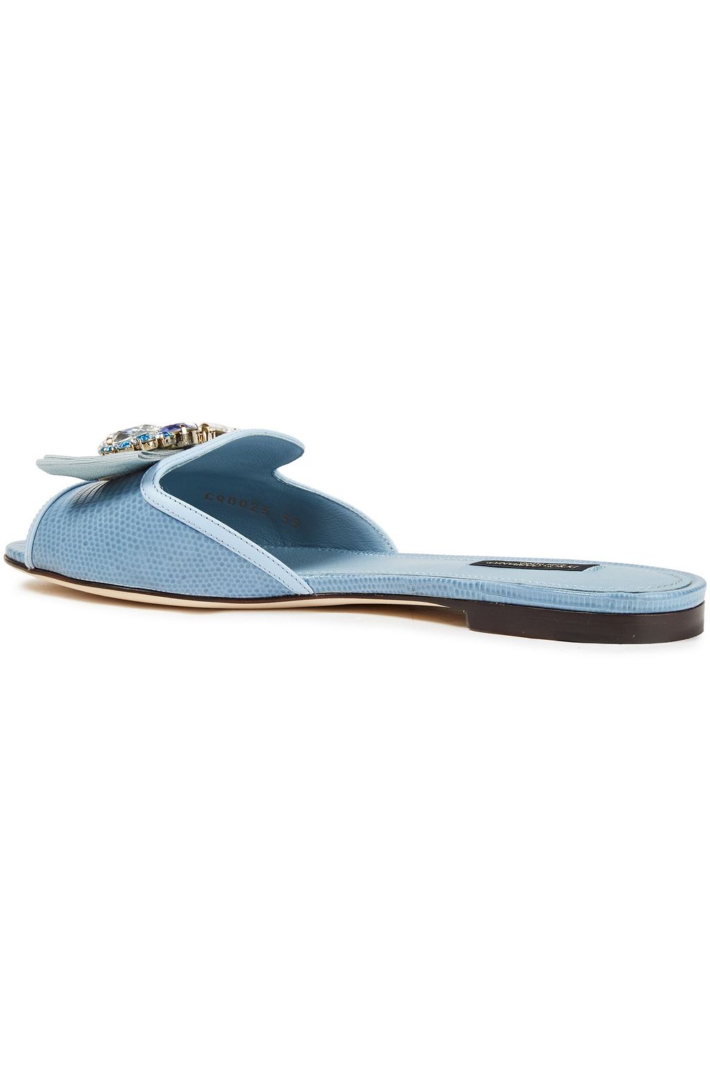 DOLCE&GABBANA Embellished lizard-effect leather slides