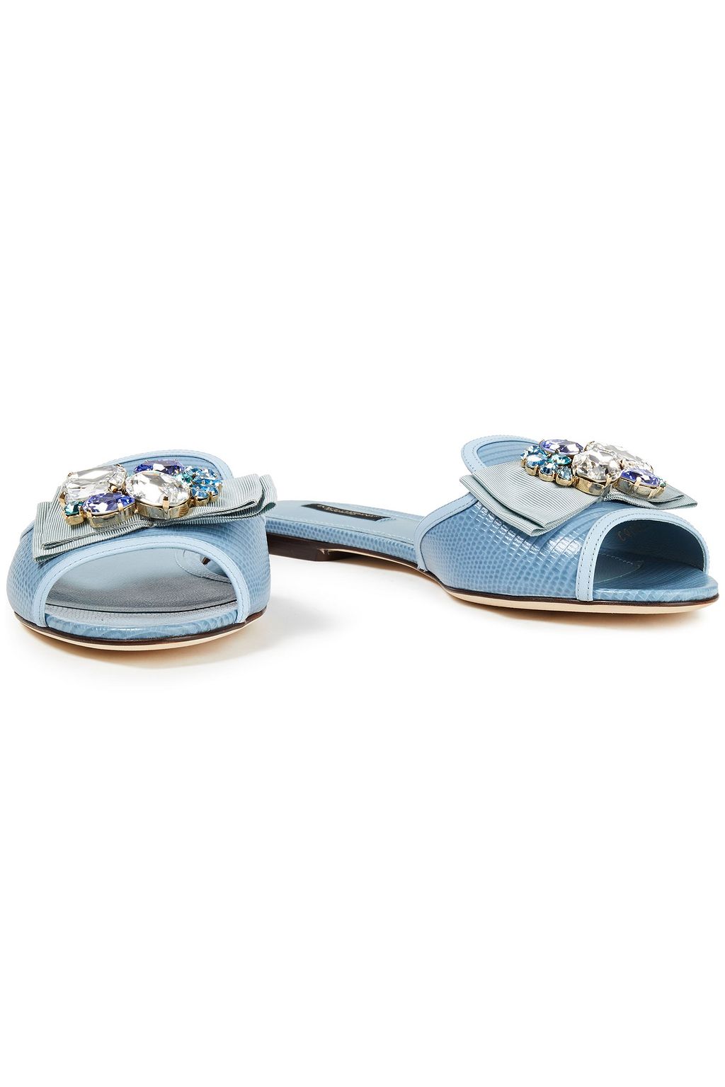 DOLCE&GABBANA Embellished lizard-effect leather slides