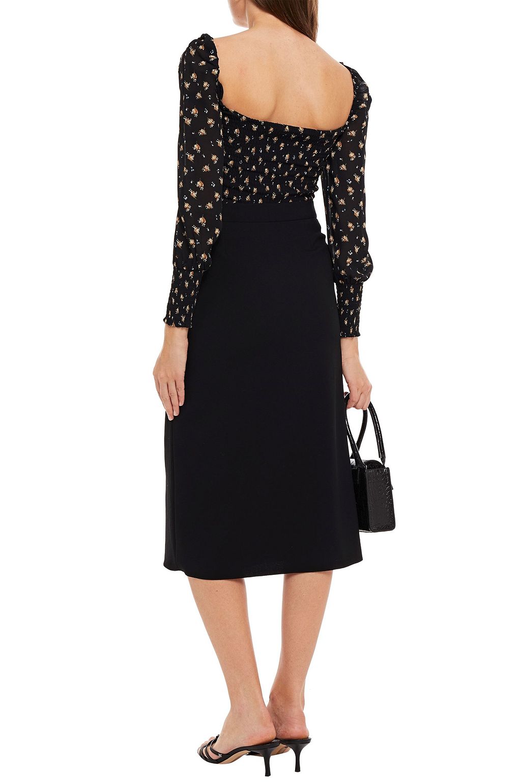MAJE Shirred floral-print crepe top