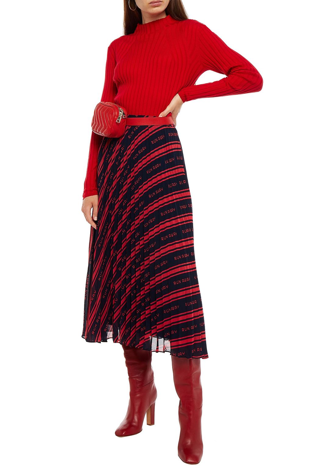 CLAUDIE PIERLOT Soudain pleated printed chiffon midi skirt