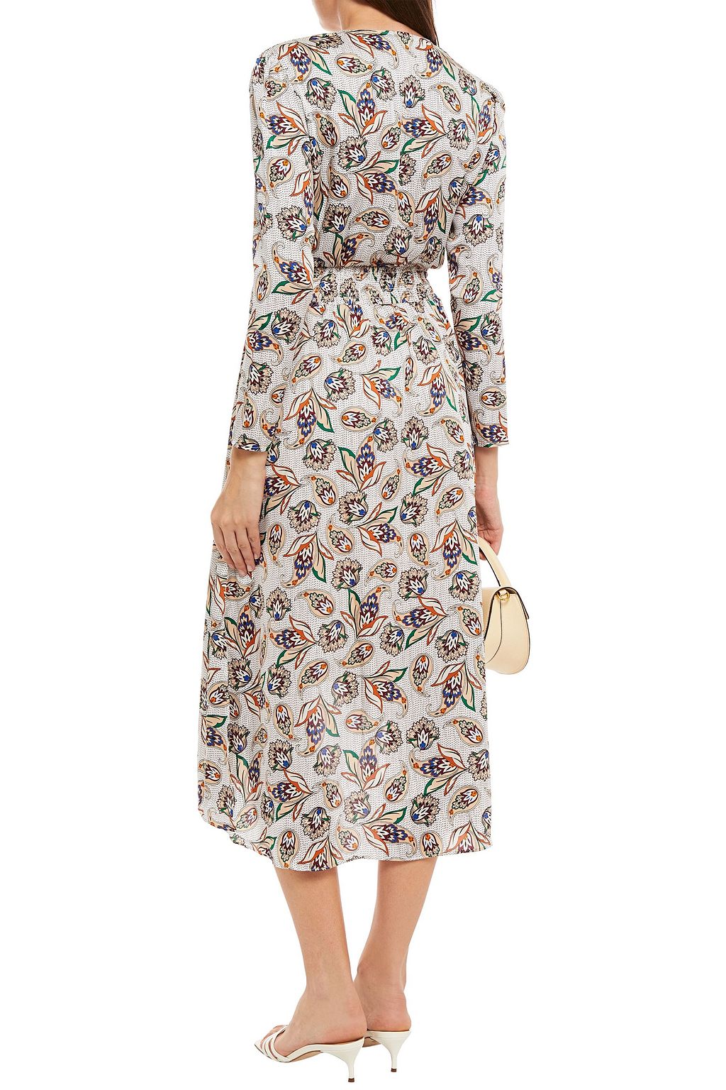 MAJE Shirred printed satin dress