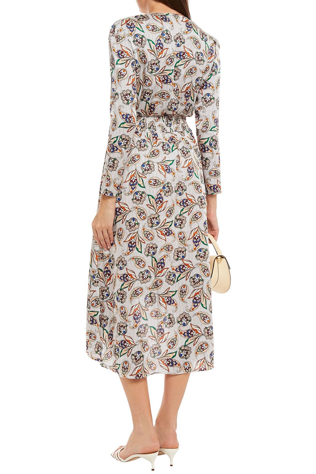 Ivory Risleya shirred printed satin dress | MAJE | THE OUTNET