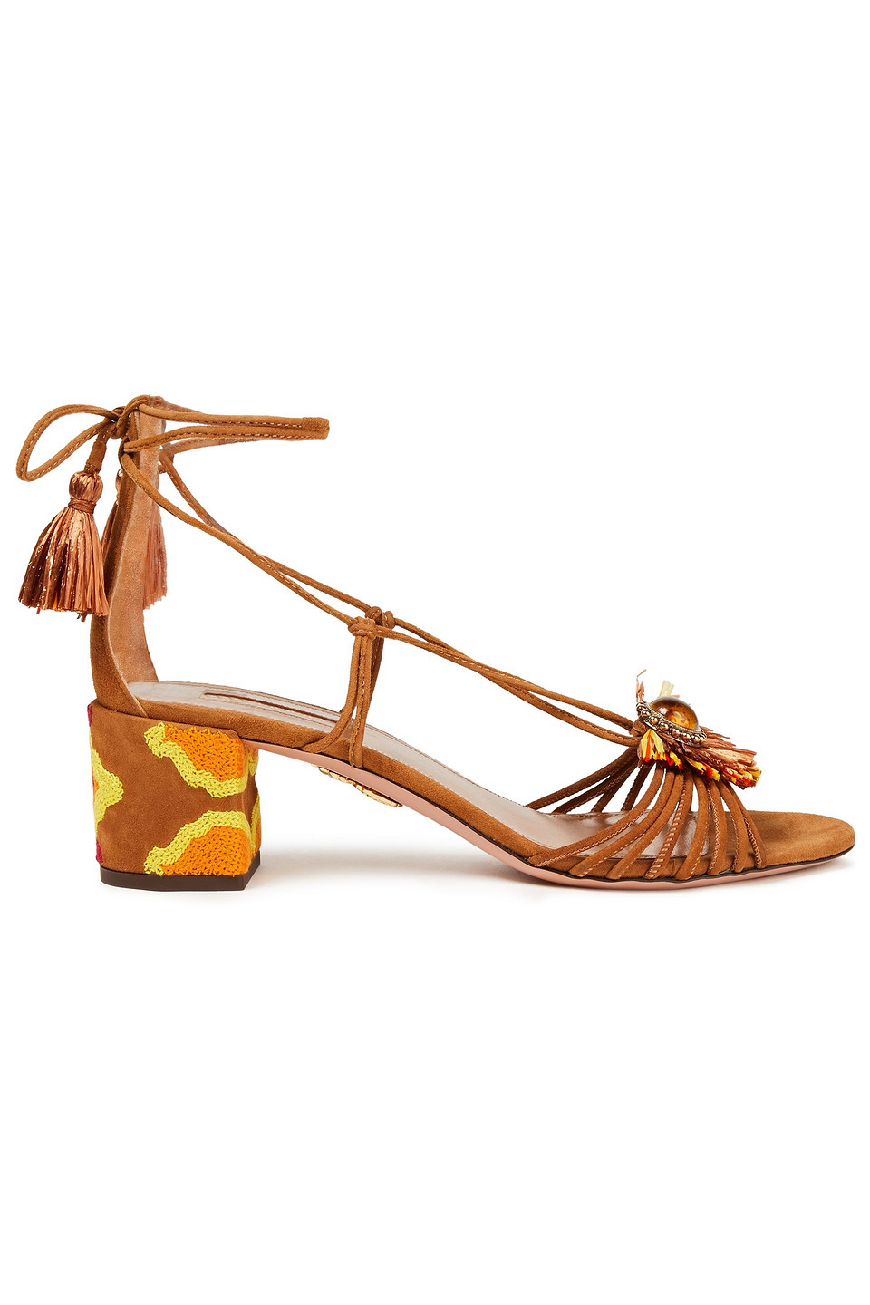 Aquazzura Woman Samba 50 Embellished Suede Sandals Camel Size 39.5