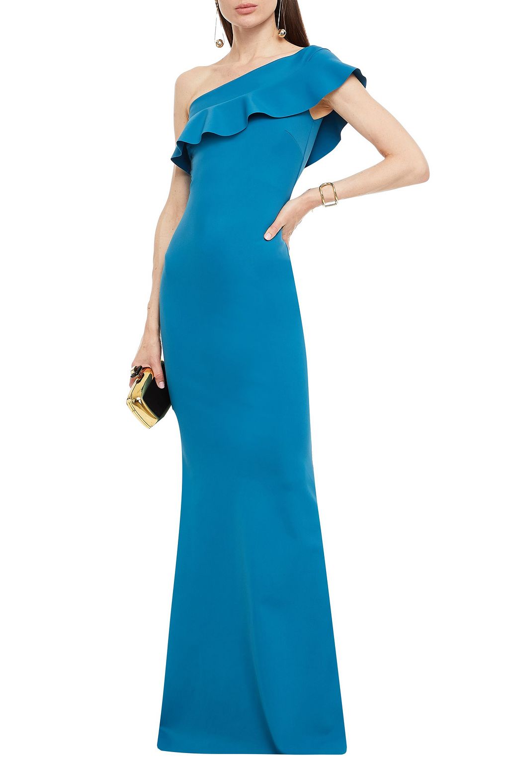 CHIARA BONI LA PETITE ROBE Fia one-shoulder ruffled stretch-ponte gown