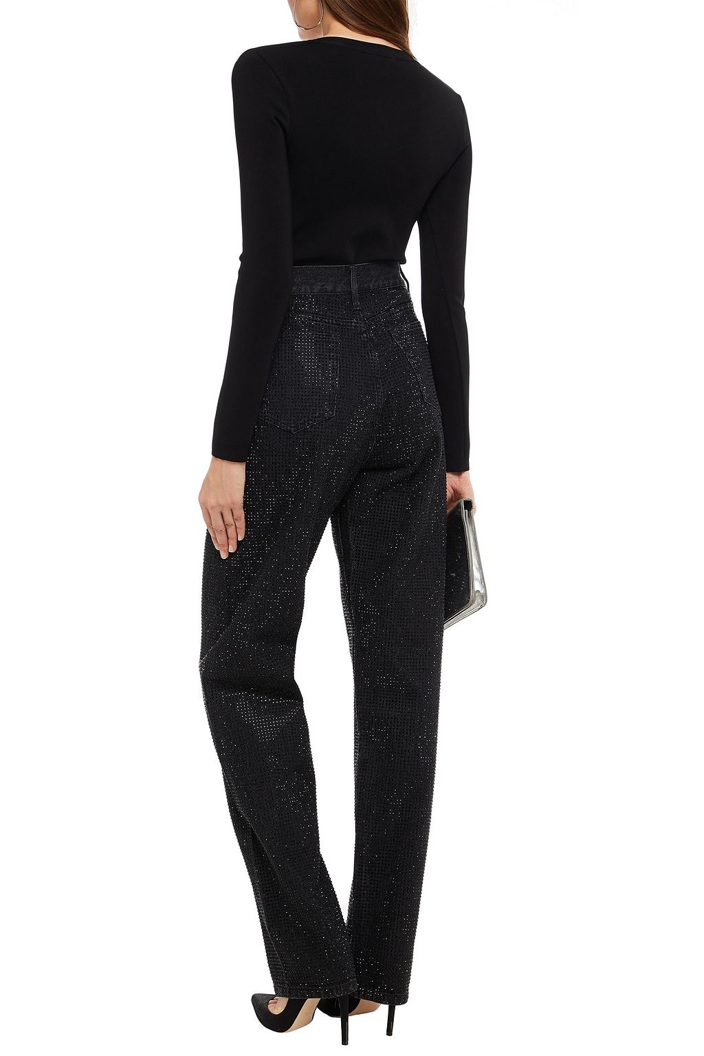 SOLACE LONDON Rhea embellished high-rise straight-leg jeans