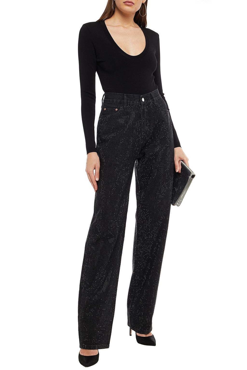 SOLACE LONDON Rhea embellished high-rise straight-leg jeans