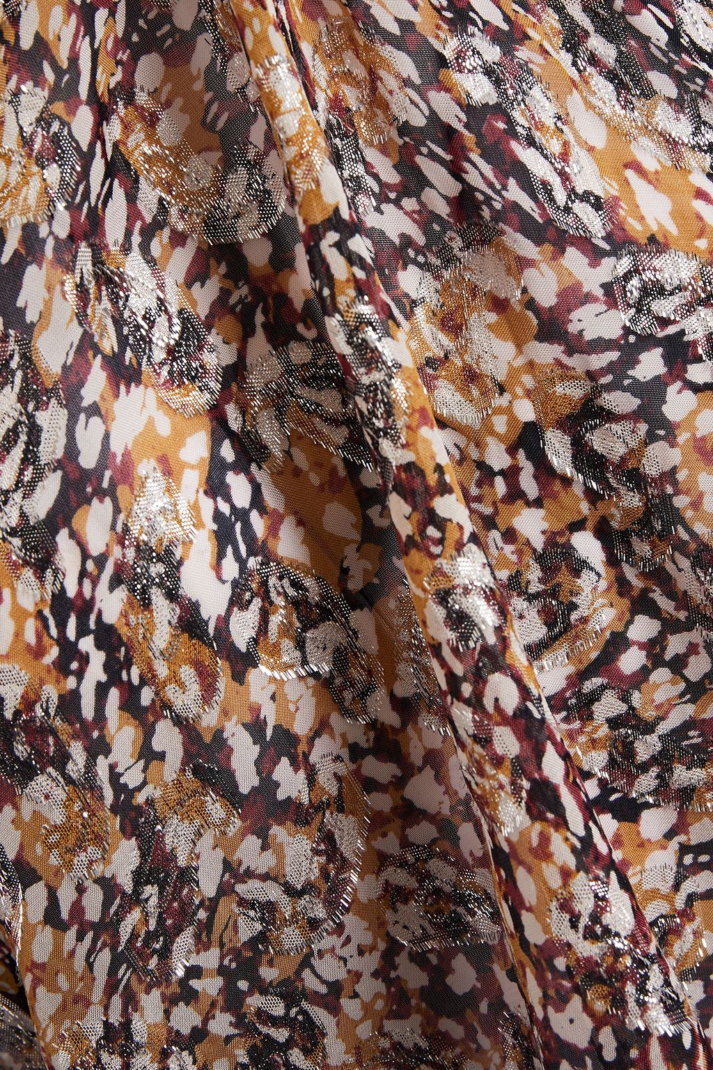 MAJE Cold-shoulder printed metallic fil coupé top