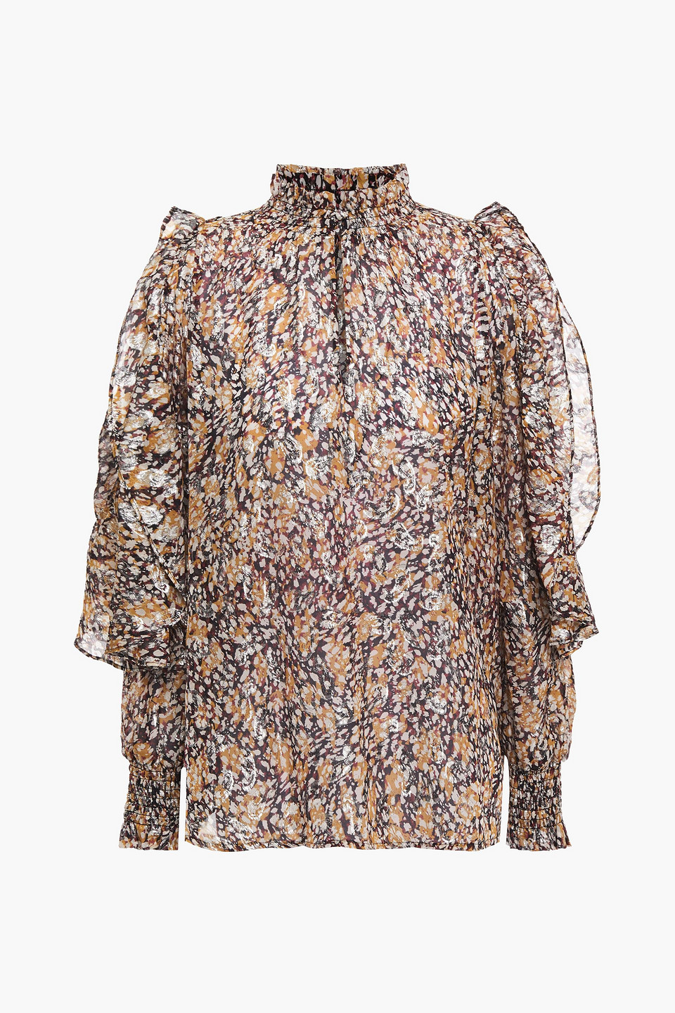 maje - cold-shoulder printed metallic fil coupé top - multicolor - 1