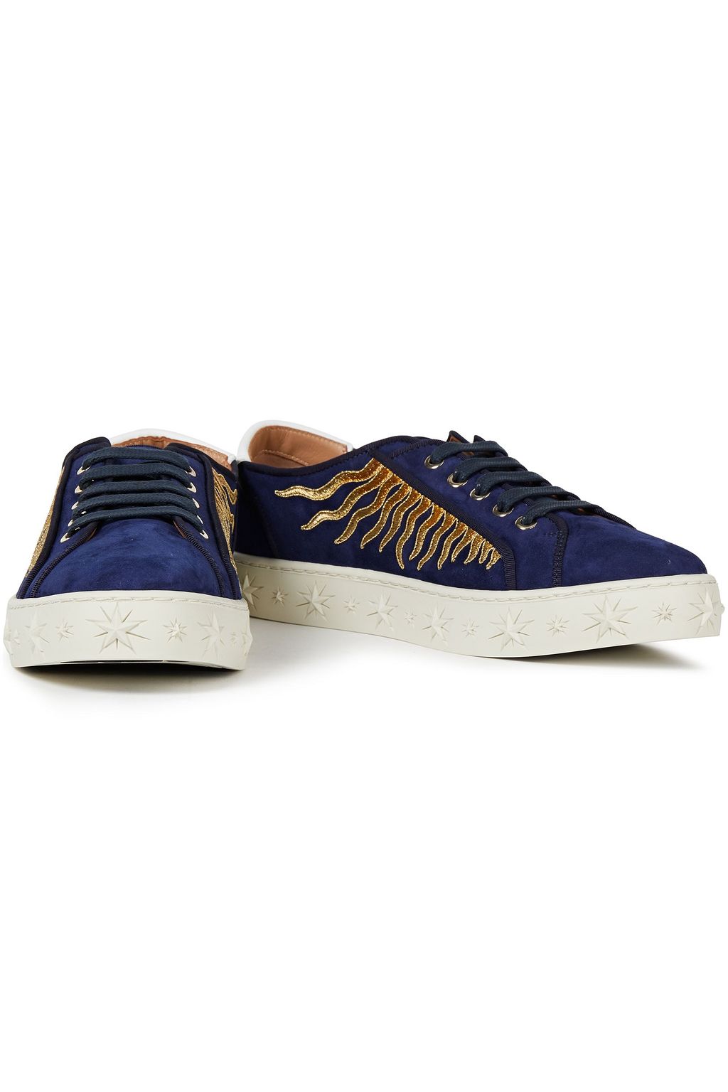 AQUAZZURA Sun Ray metallic embroidered suede sneakers