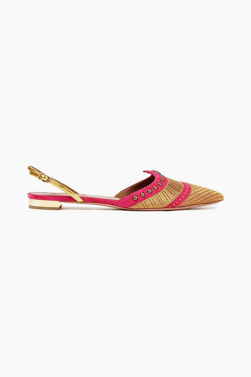 Aquazzura Woman Nairobi Embellished Suede Slingback Point-toe Flats Fuchsia Size 40