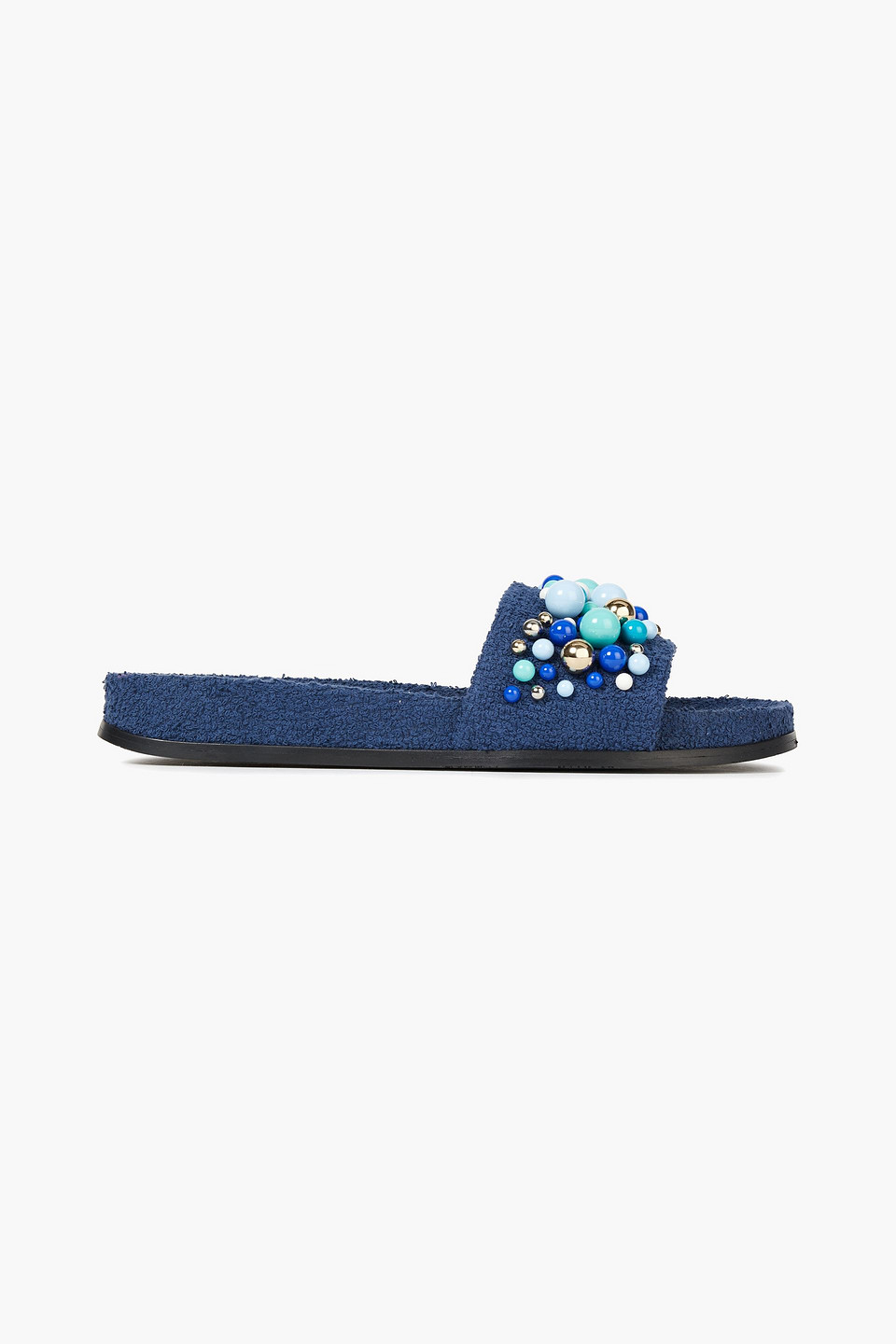Aquazzura Woman Bon Bon Bead-embellished Terry Slides Navy Size 35.5