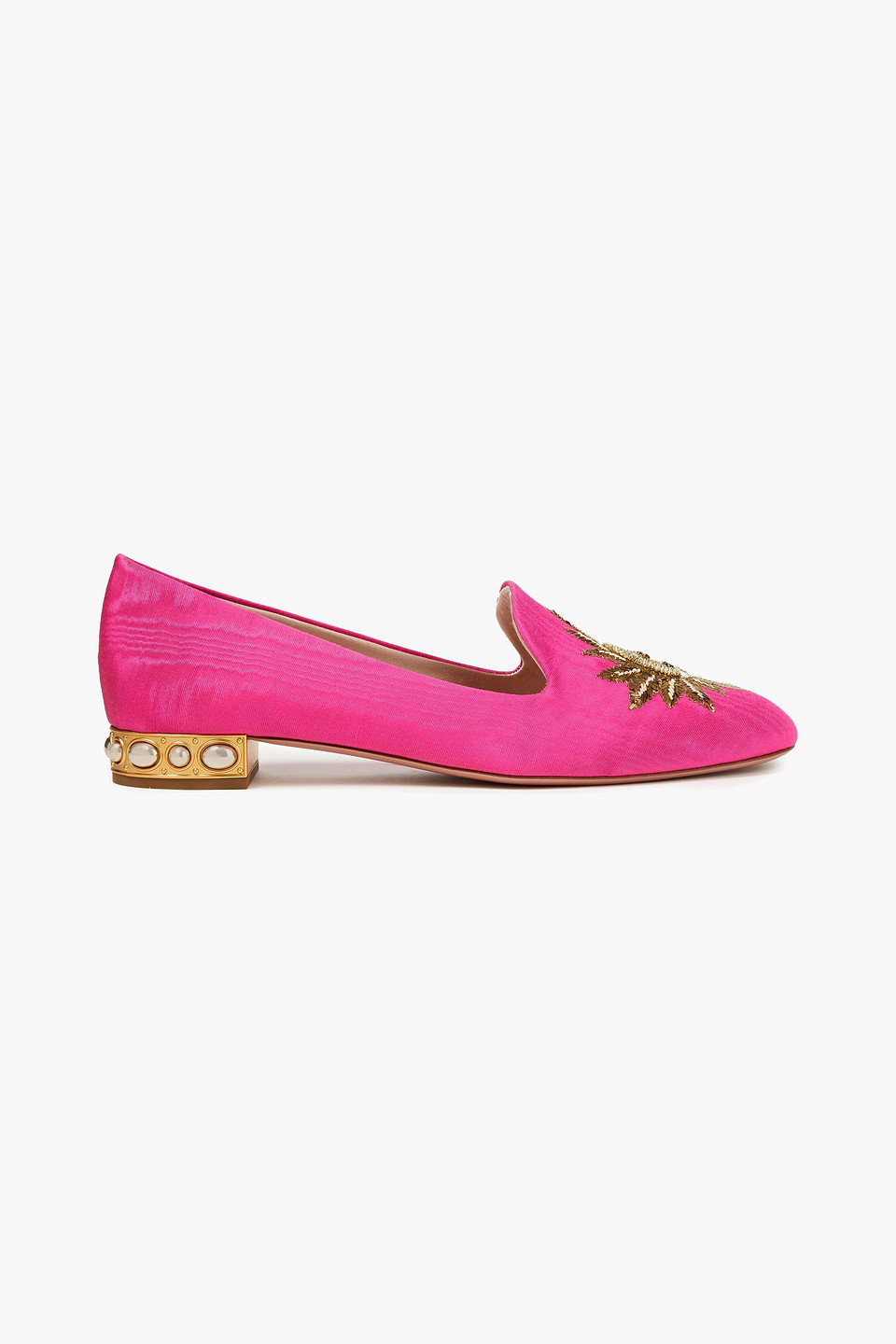 Aquazzura Woman Indian Sun Embellished Moire Loafers Bright Pink Size 36