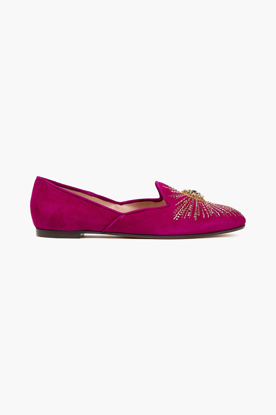 Aquazzura Woman Sunlight Embellished Suede Loafers Fuchsia Size 34
