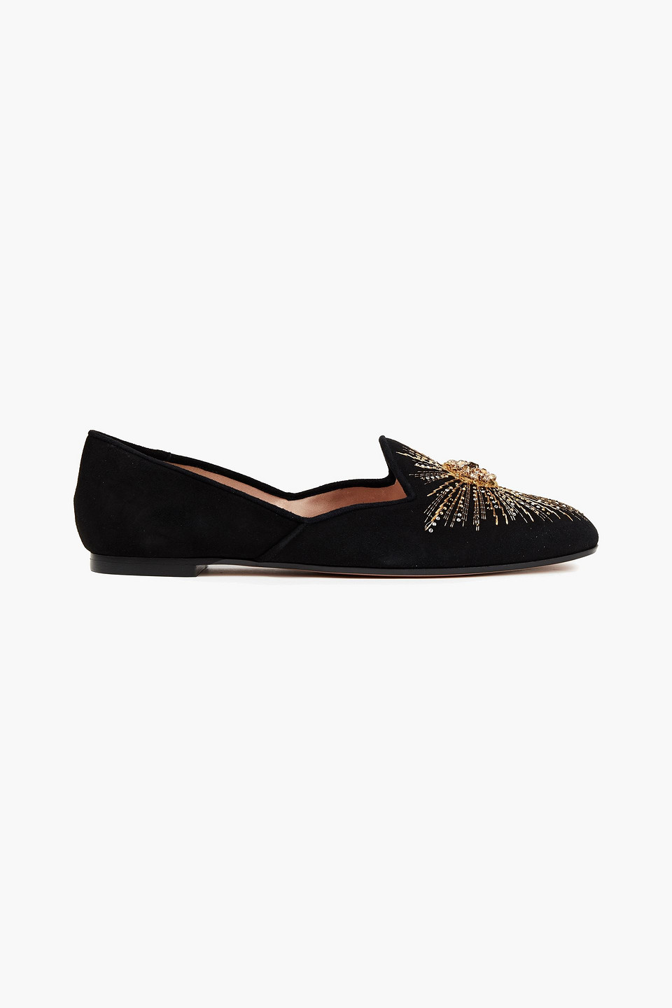 Aquazzura Woman Sunlight Embellished Suede Loafers Black Size 34