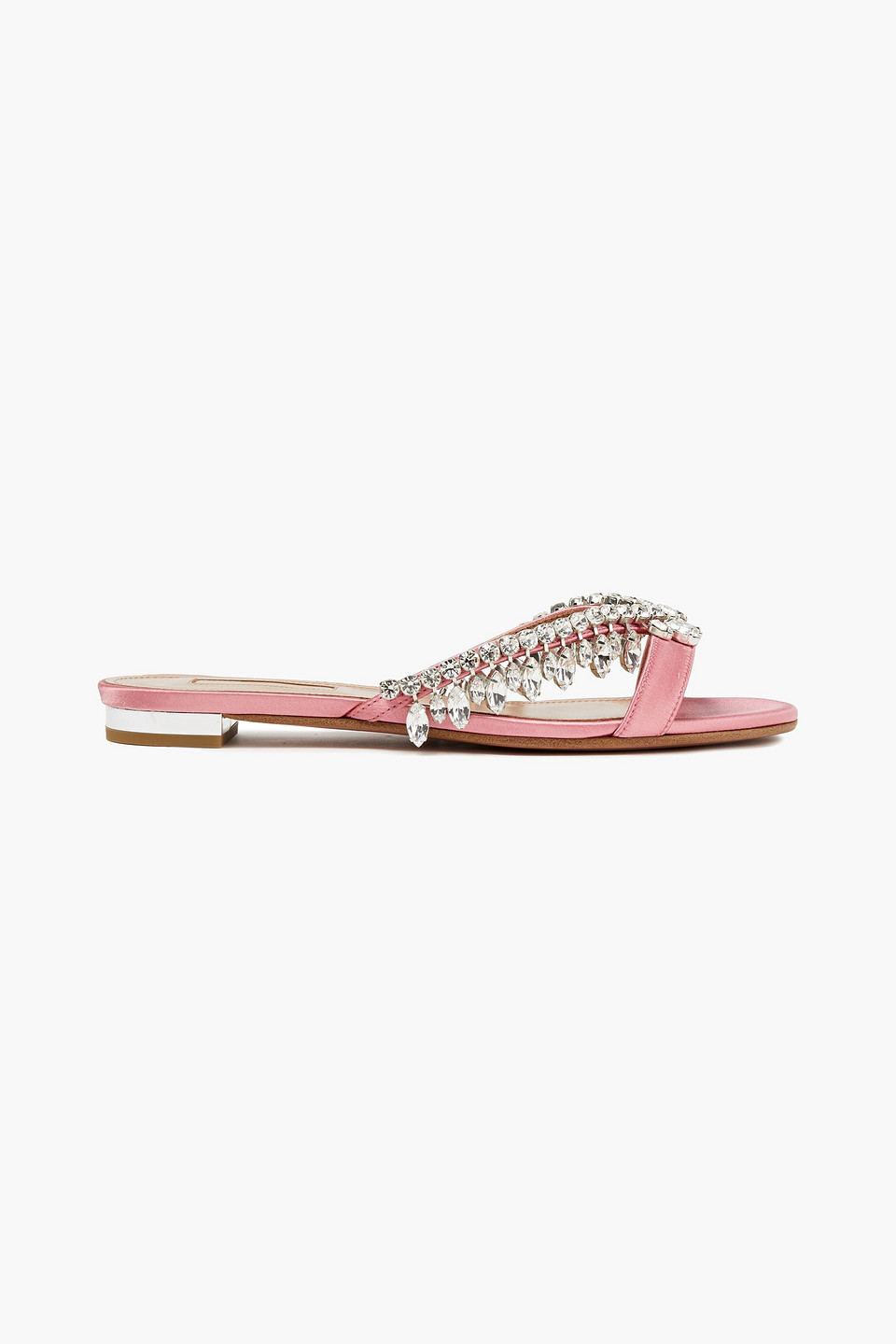 Aquazzura Woman Gem Palace Crystal-embellished Satin Sandals Baby Pink Size 35