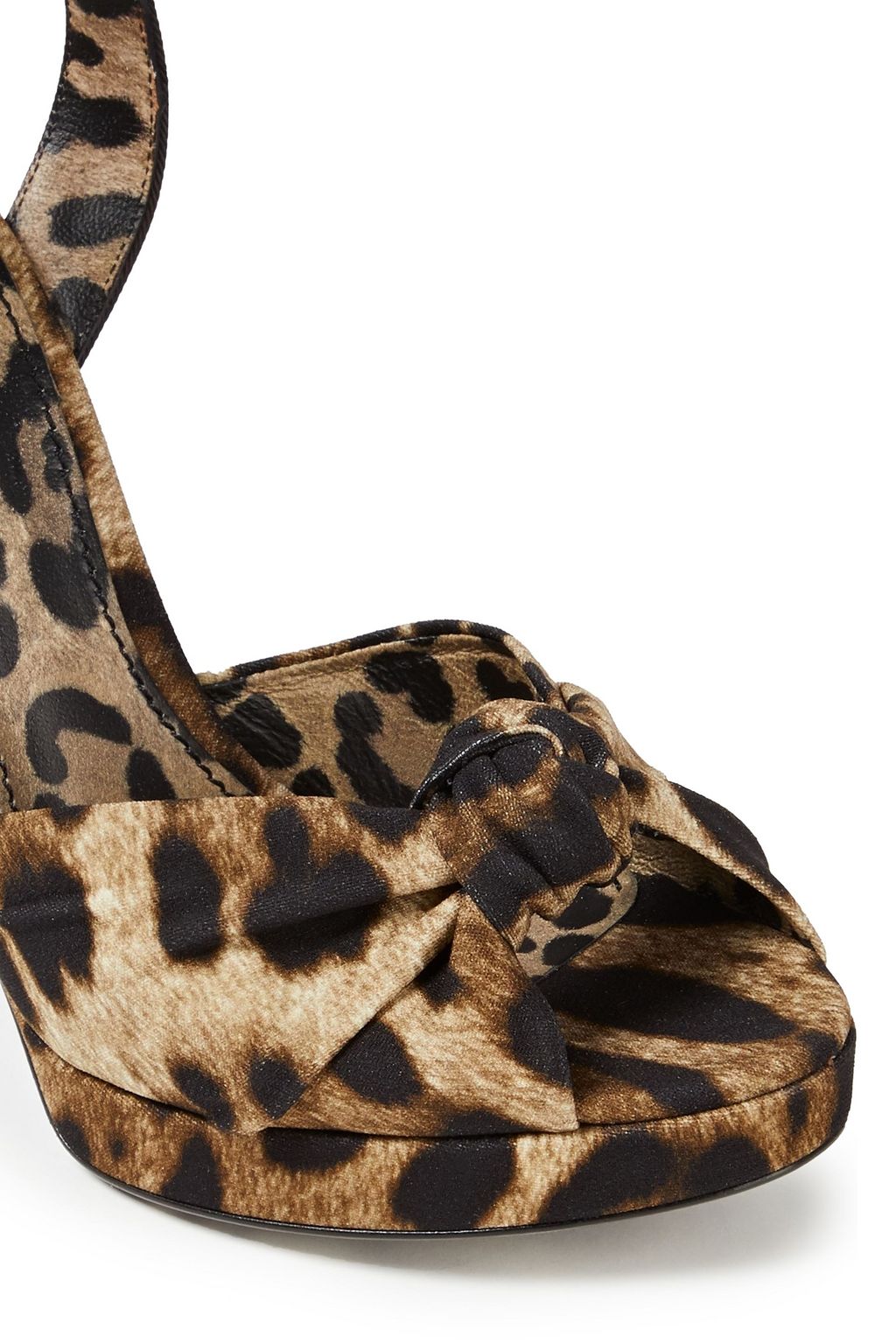 DOLCE&GABBANA Crystal-embellished knotted leopard-print crepe platform sandals