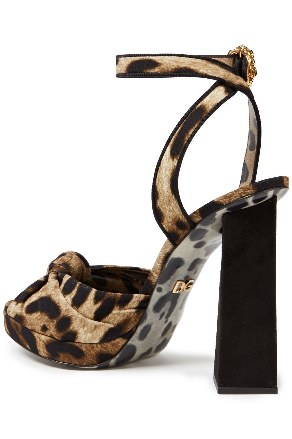 DOLCE&GABBANA Crystal-embellished knotted leopard-print crepe platform sandals