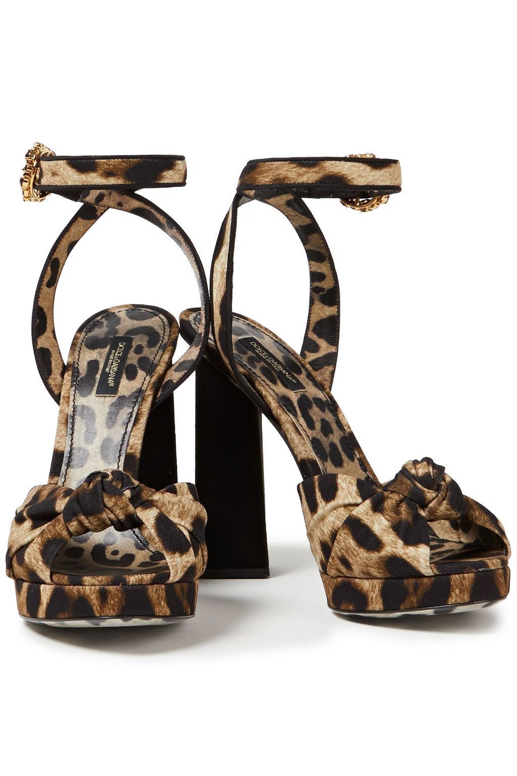 DOLCE&GABBANA Crystal-embellished knotted leopard-print crepe platform sandals