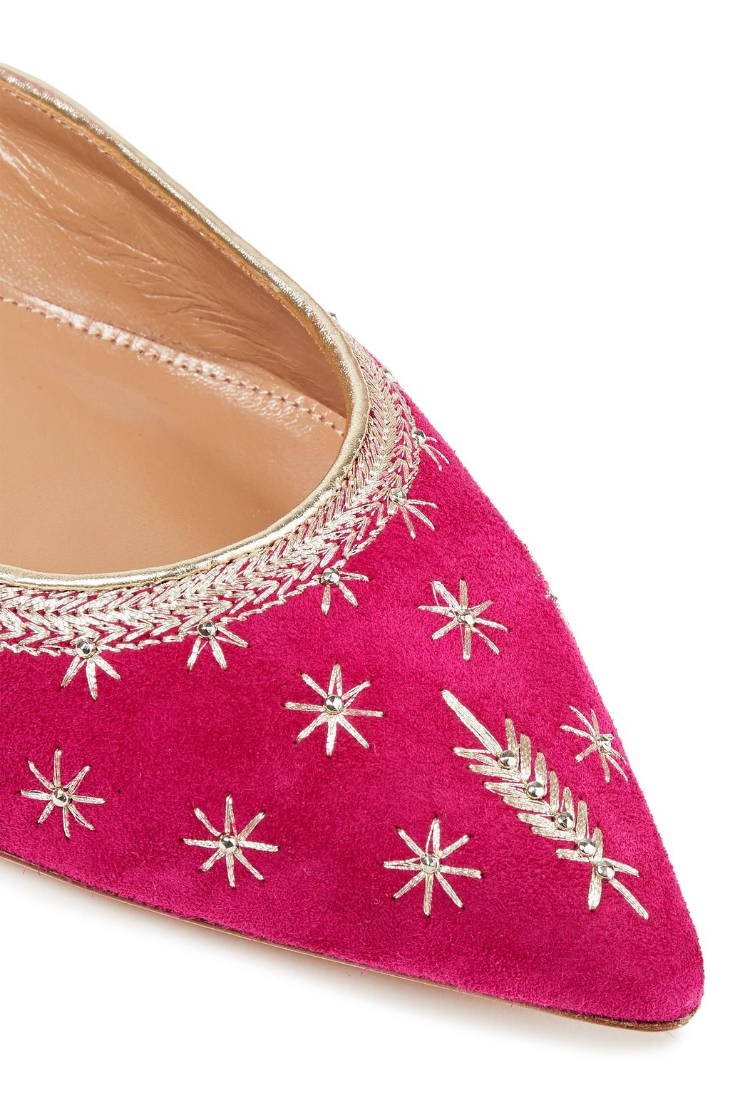 AQUAZZURA Bliss lace-up embellished suede point-toe flats