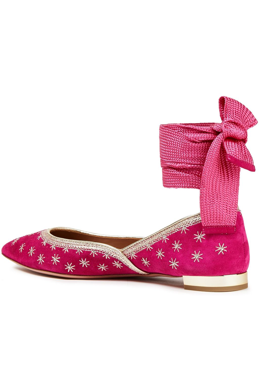 AQUAZZURA Bliss lace-up embellished suede point-toe flats