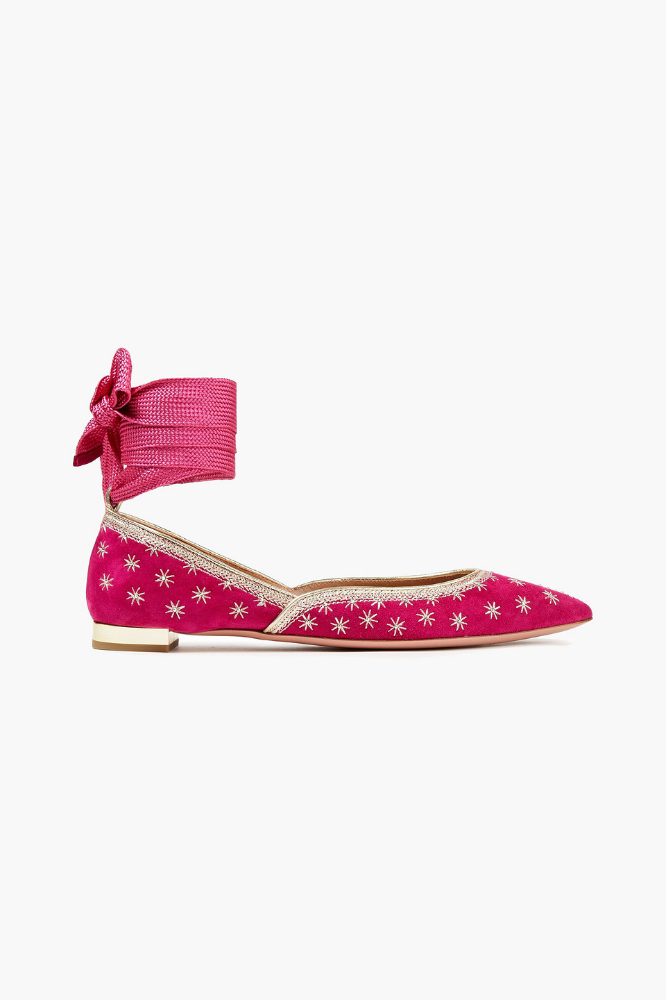 Aquazzura Woman Bliss Lace-up Embellished Suede Point-toe Flats Fuchsia Size 34