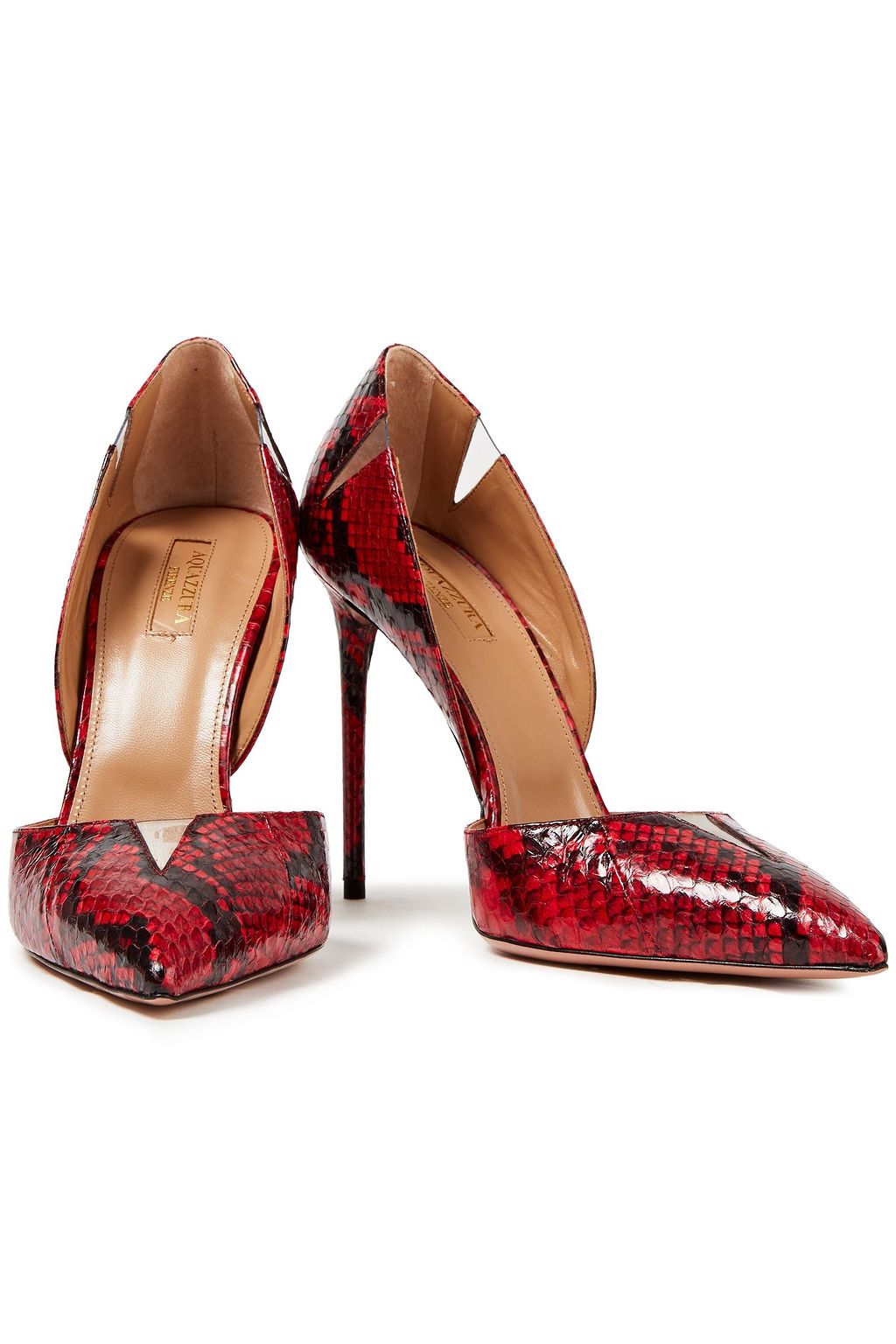 AQUAZZURA Sharp 105 Pumps aus Elapheleder mit PVC-Besatz
