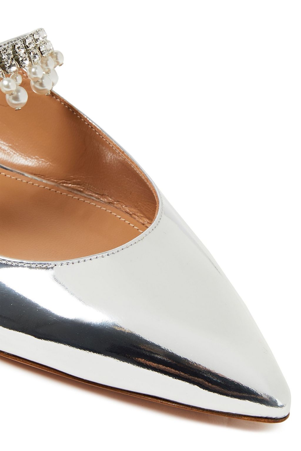 AQUAZZURA Exquisite embellished mirrored-leather slippers