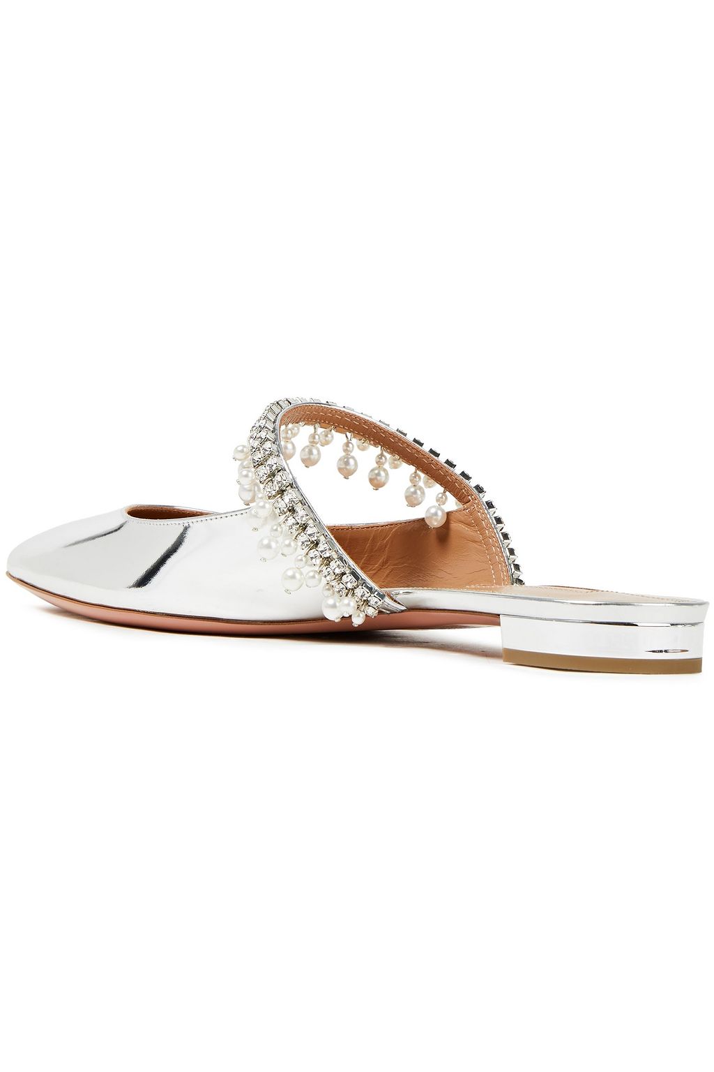 AQUAZZURA Exquisite embellished mirrored-leather slippers