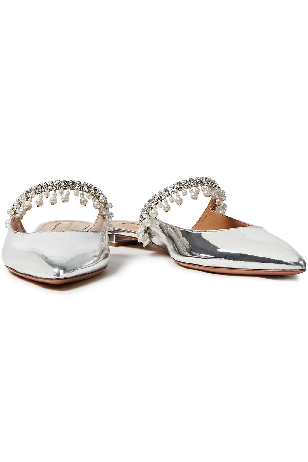 AQUAZZURA Exquisite embellished mirrored-leather slippers