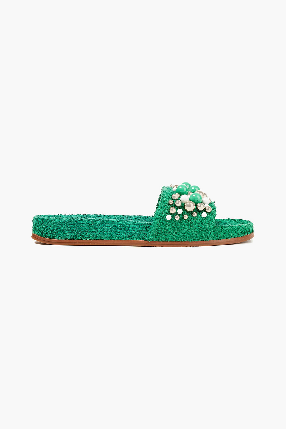 Aquazzura Woman Bon Bon Bead-embellished Terry Slides Green Size 35